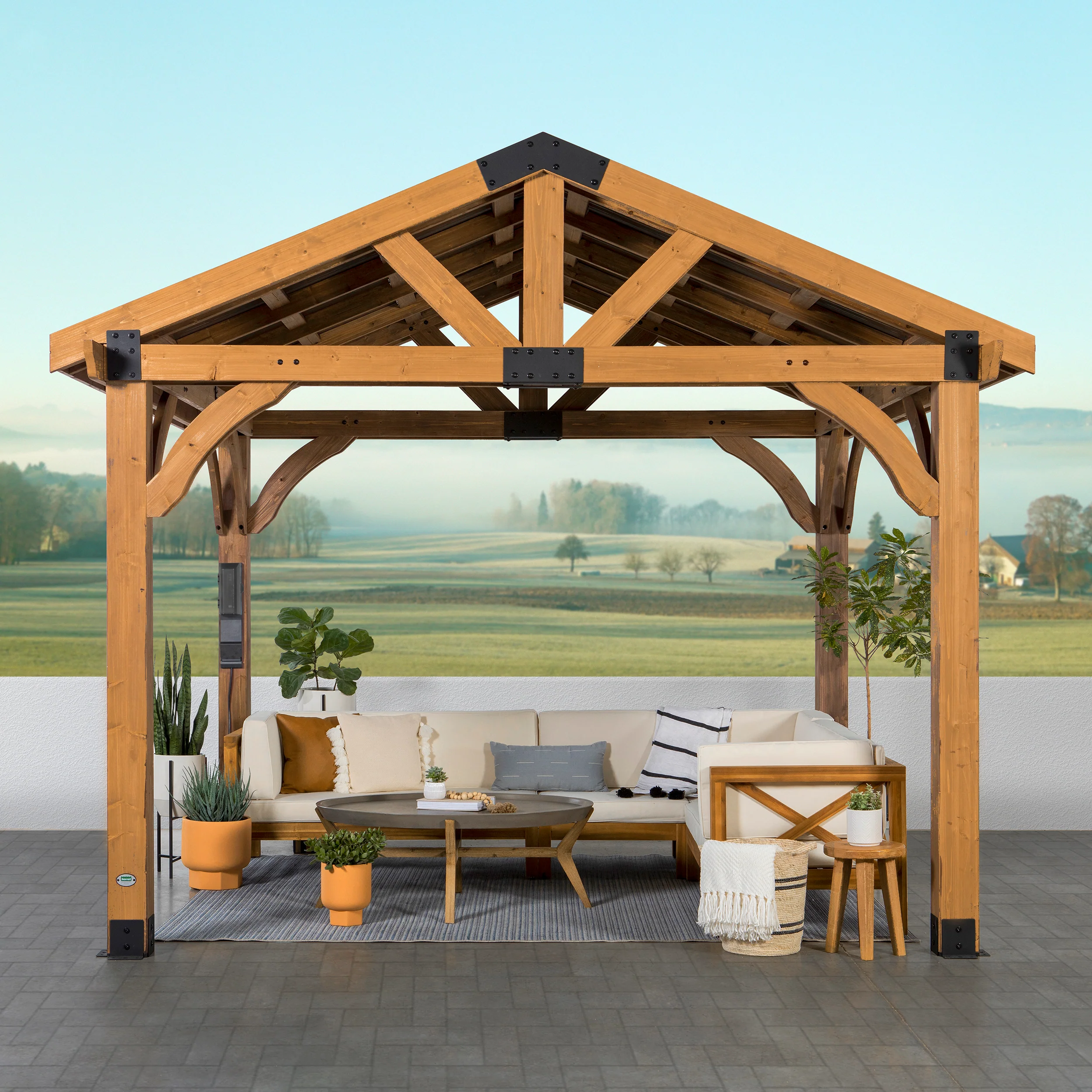 12x10 Arlington Gazebo with Electric - Lt Brown - Image 9