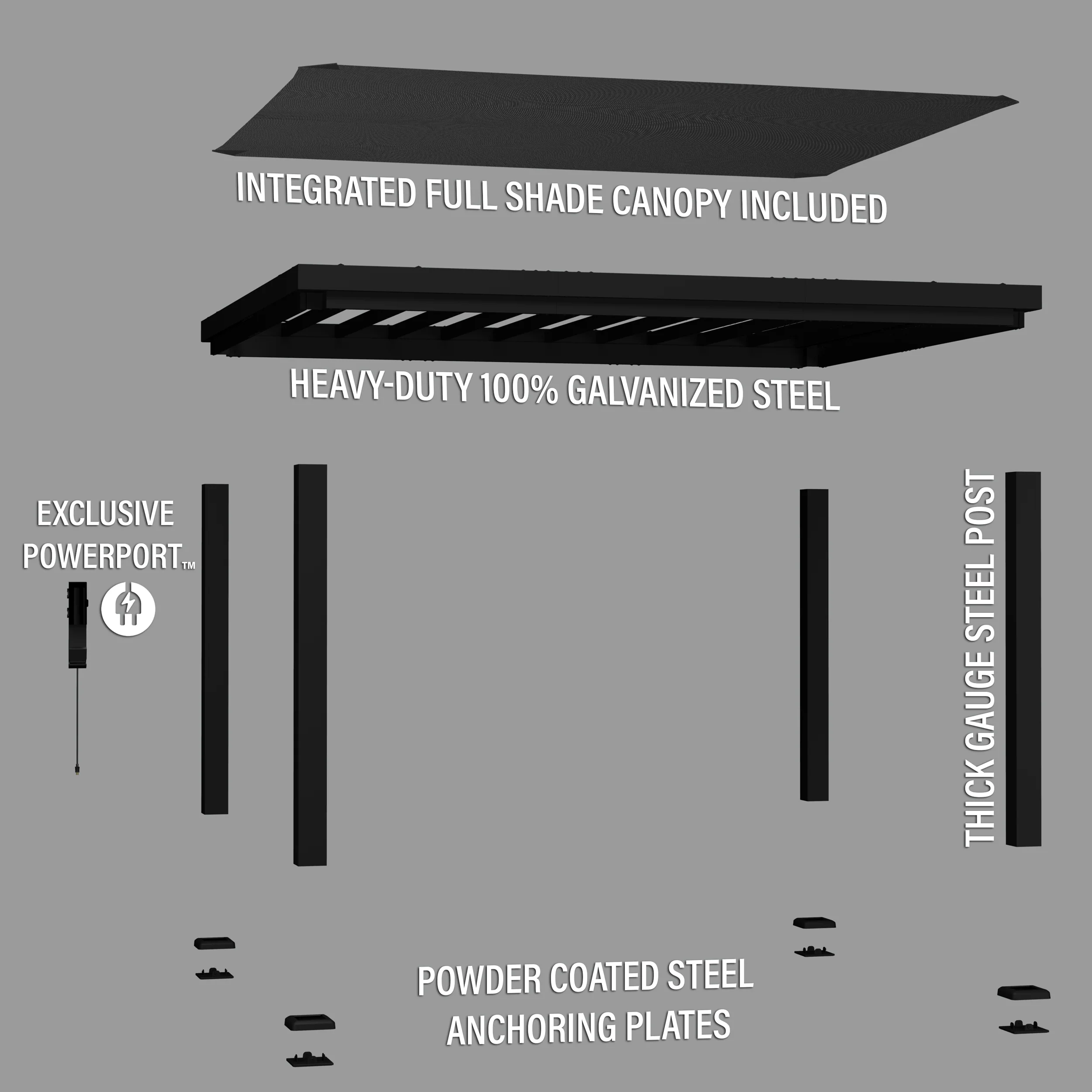 14x12 Trenton Modern Steel Pergola With Sail Shade Soft Canopy - Image 10