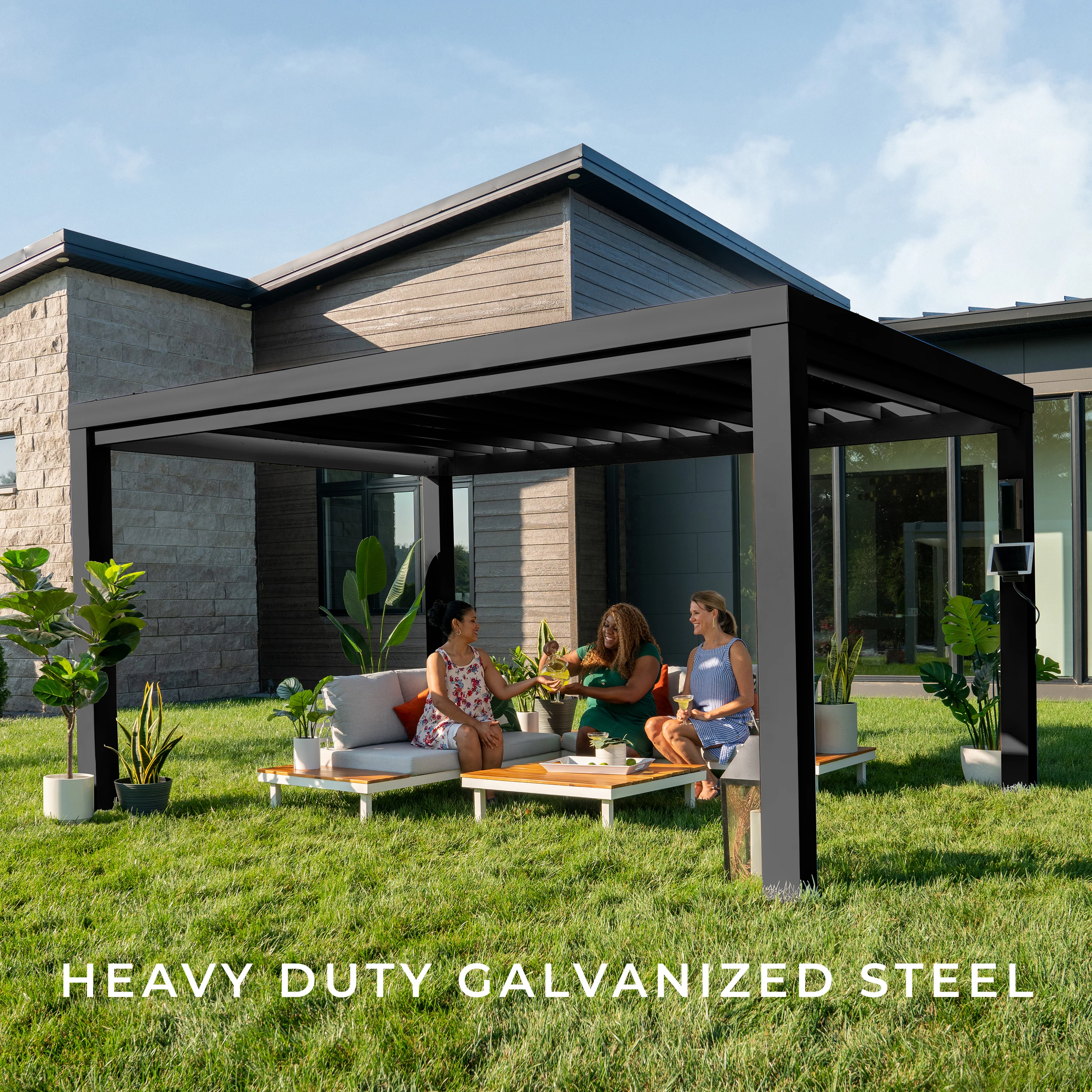 14x12 Trenton Modern Steel Pergola With Sail Shade Soft Canopy - Image 5