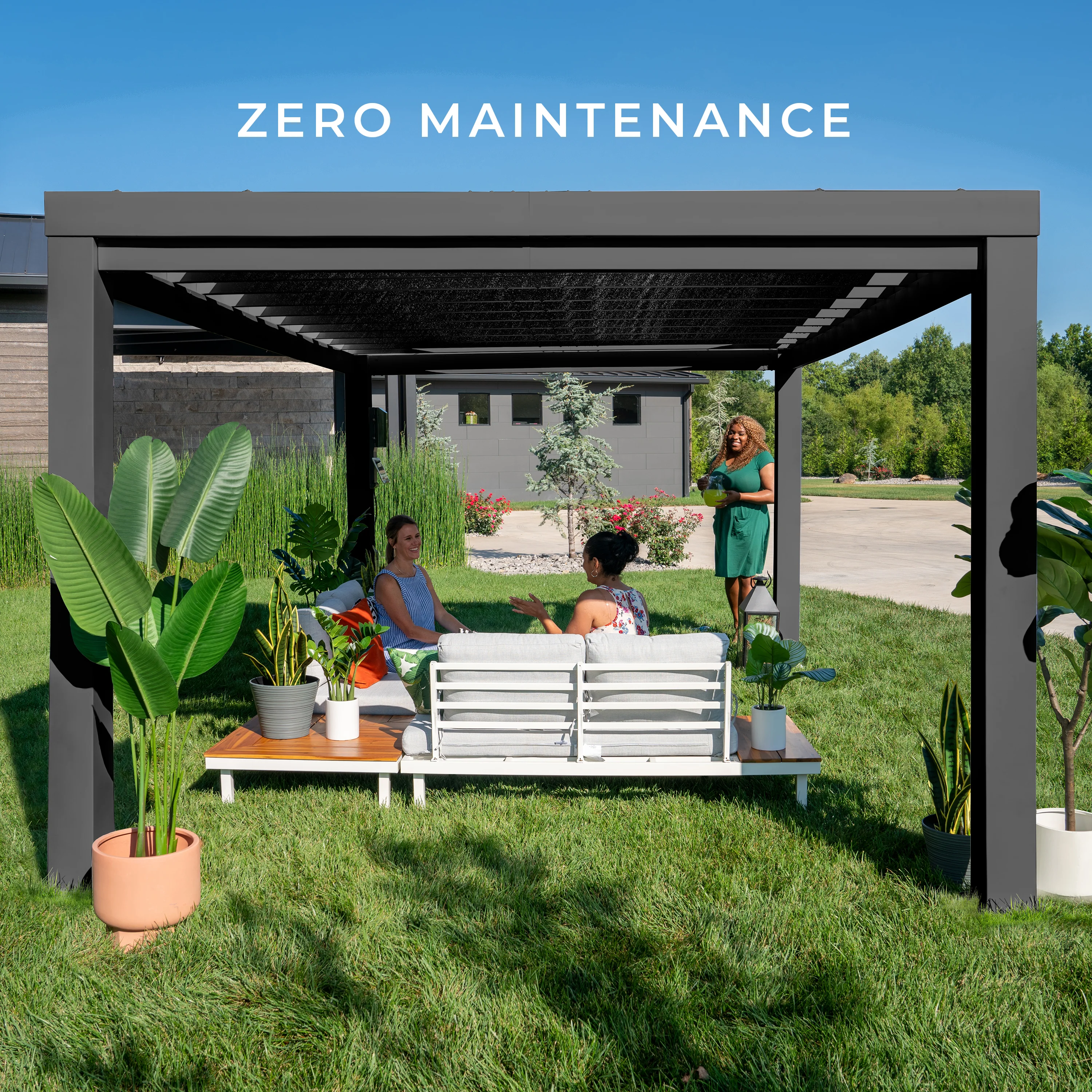 14x12 Trenton Modern Steel Pergola With Sail Shade Soft Canopy - Image 6