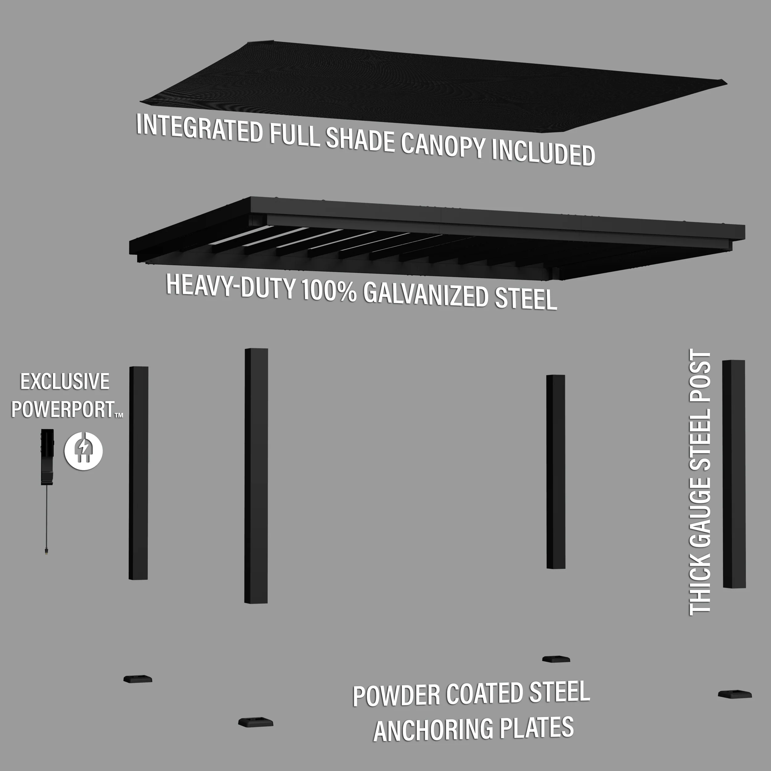 16x12 Trenton Modern Steel Pergola With Sail Shade Soft Canopy - Image 11