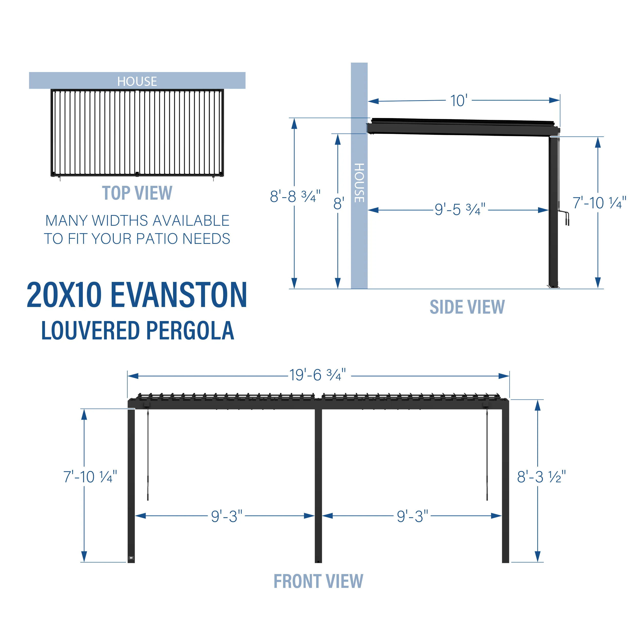 20x10 Evanston Wall Mounted Louvered Pergola - Image 3