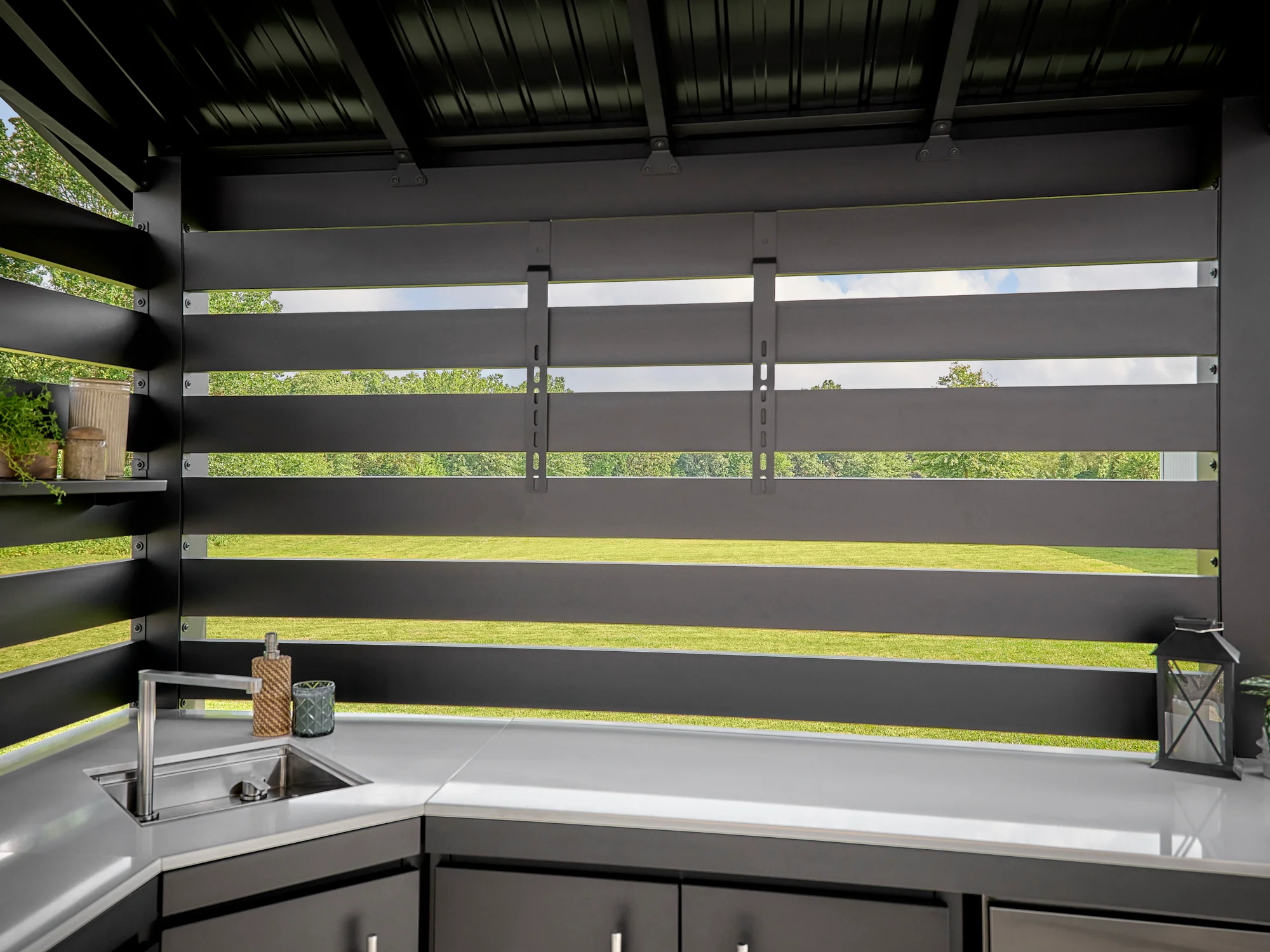 Langston | Covered Walk-In Outdoor Kitchen with Built-In Grill & Pizza Oven - Image 11