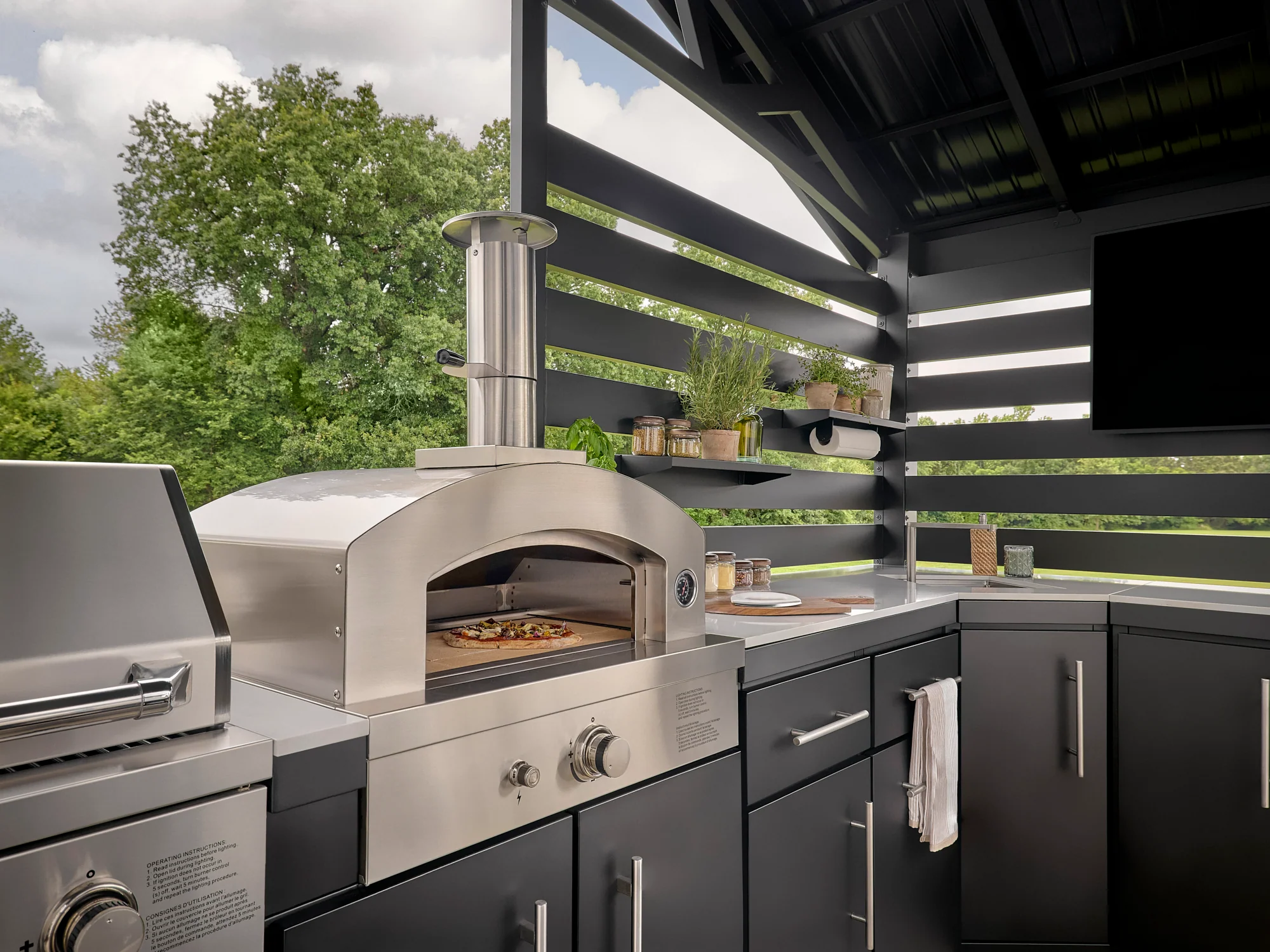 Langston | Covered Walk-In Outdoor Kitchen with Built-In Grill & Pizza Oven - Image 8