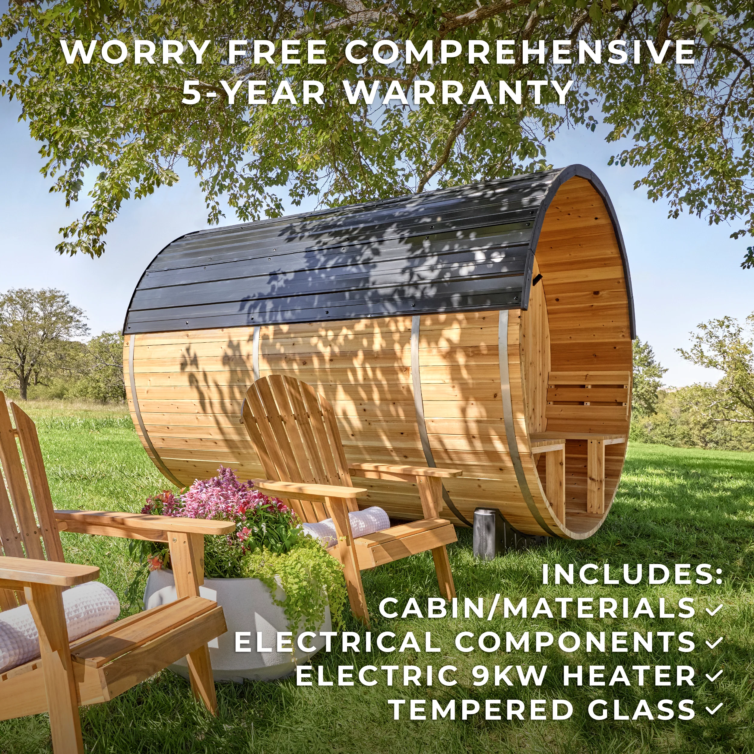 Paxton Outdoor Barrel Sauna with Porch – 4-6 Person - Image 3