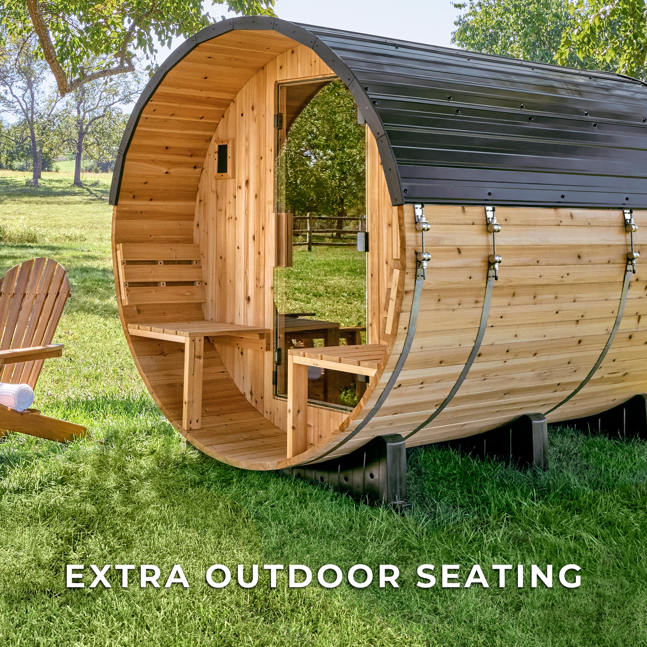 Paxton Outdoor Barrel Sauna with Porch – 4-6 Person - Image 9