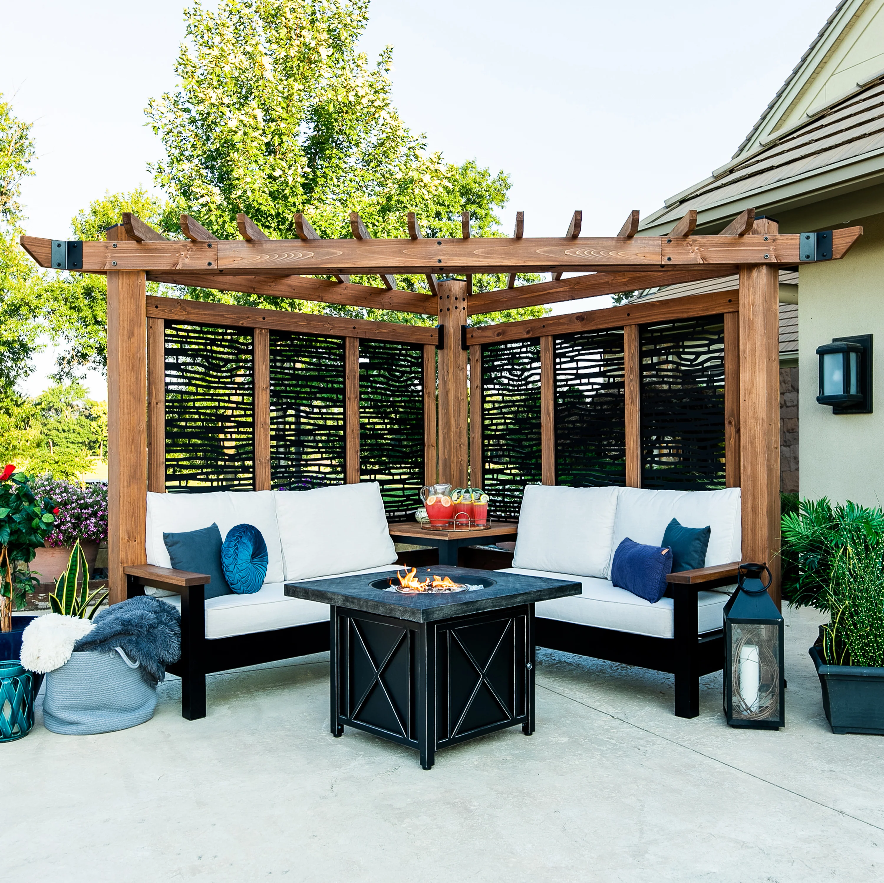 Tuscany Corner Pergola with Conversation Seating - Bamboo Panels - Image 3